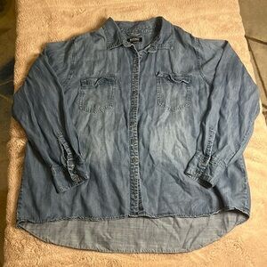 100% Lyocell soft denim blue button down